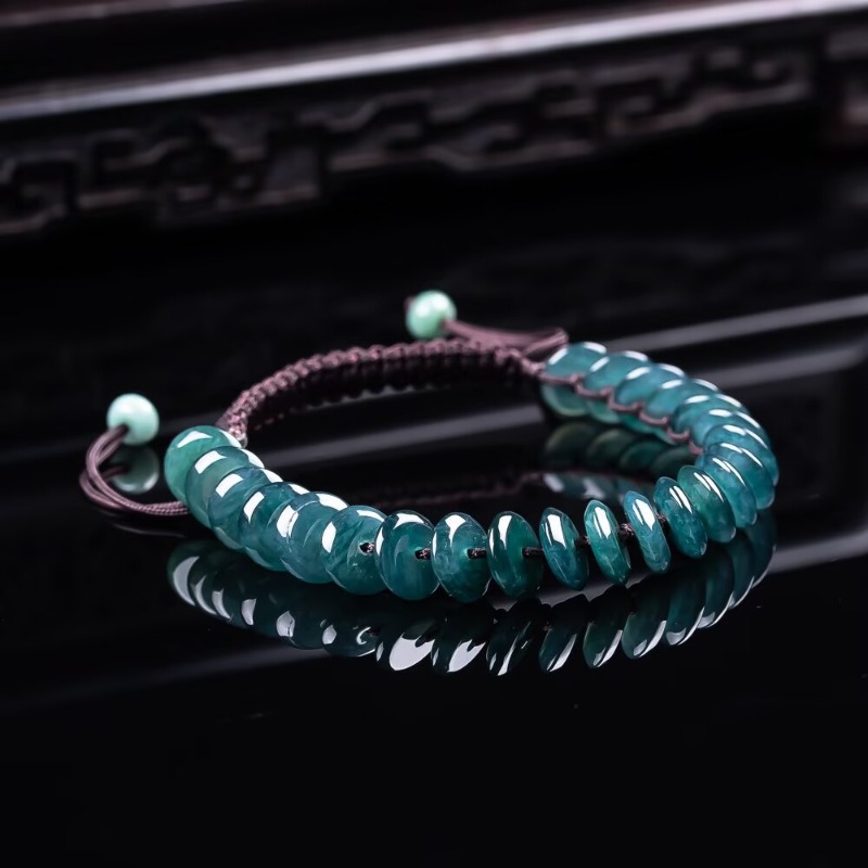 Jewelry & Watches Review - Natürliches Echtes Smaragd-Blaues Wasser-Abakus-Perlen-Armband Myanmar Jadeit
