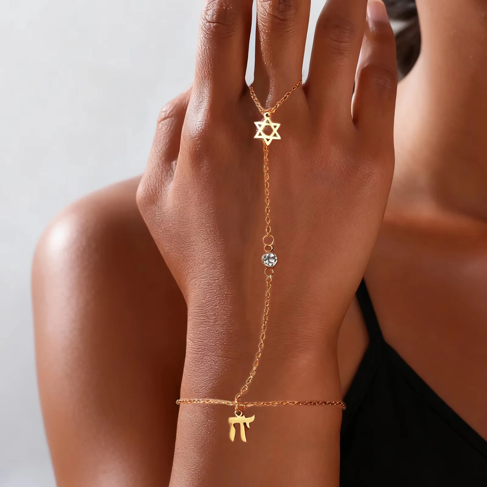Jewelry & Watches Review - Jüdischer Davidstern Hebräischer Buchstabe Chai Fingerarmband