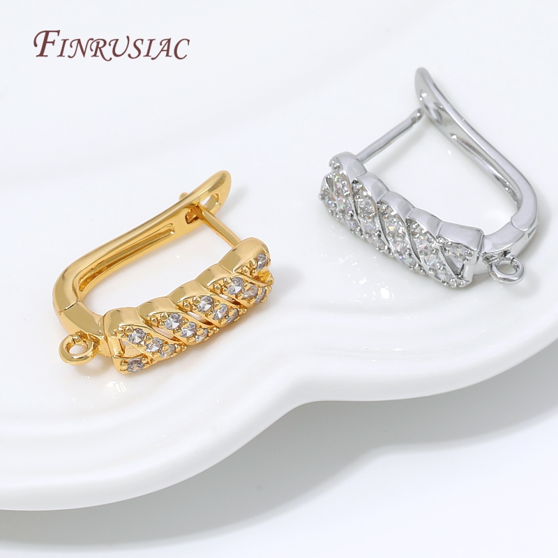 Hoop Earrings - 18K vergoldeter Zirkonia-Huggie-Hoop-Ohrringverschluss mit Öse, Messing-Ohrringbasis