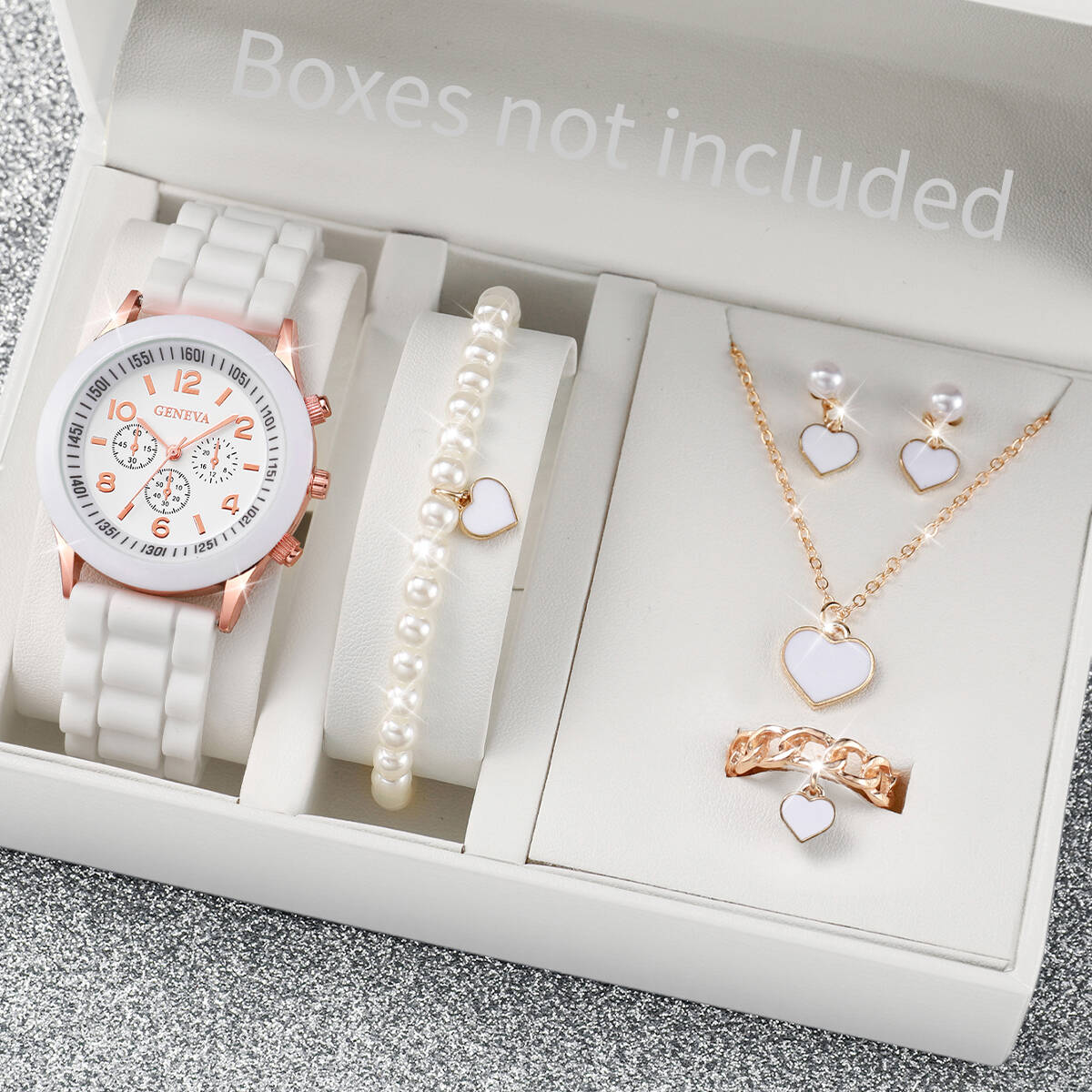 Jewelry Watch Making - 5/6-teiliges modisches Damen-Uhren-Schmuckset, lässiges Silikonarmband, Damen-Quarzuhr,