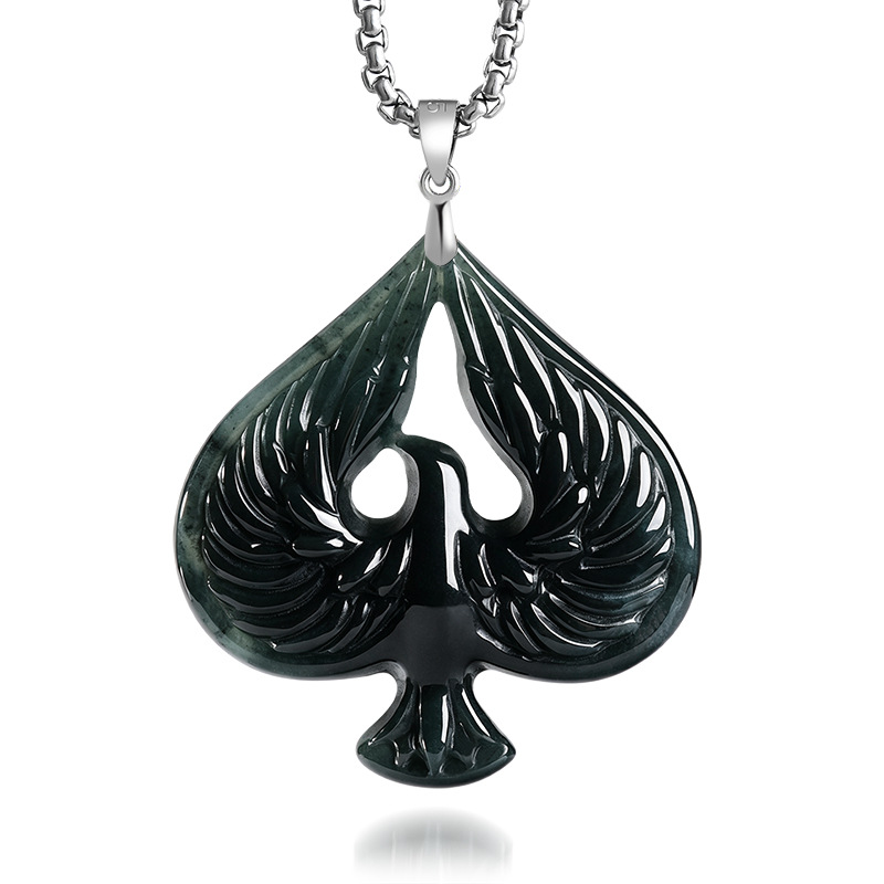 Jewelry & Watches Review - S925 Silber Natürlicher Jade-Anhänger in Schwarz-Hühnerfarbe,
