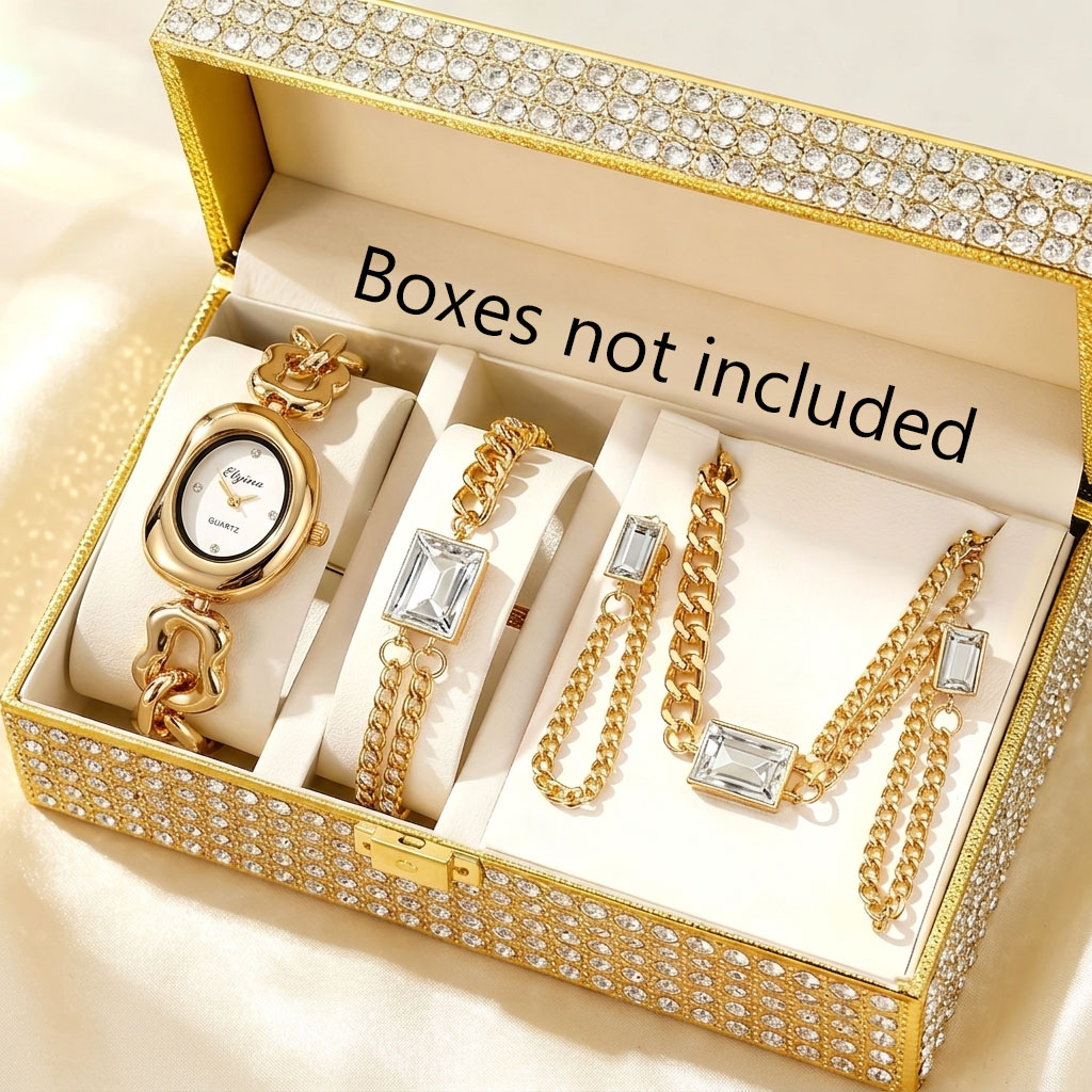 Jewelry Watch Making - 5-teiliges Modisches Unregelmäßiges Damen-Quarzuhren-Schmuckset Elegantes Kettenarmband