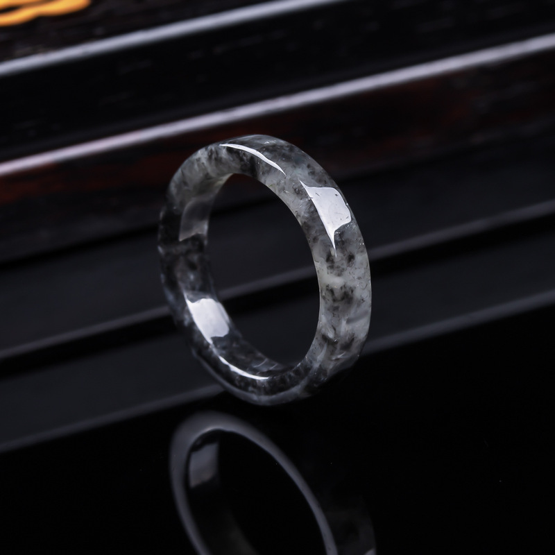 Jewelry & Watches Review - Natürlicher A-Klasse Burmesischer, schwarzer Jadeit-Eisring, Schmuck