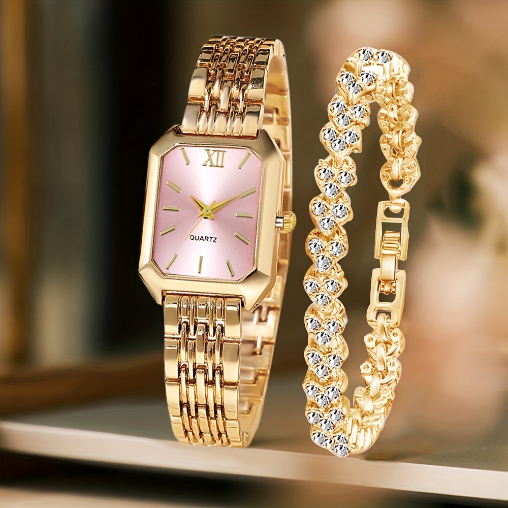 2-teiliges Modisches Rechtecki – Jewelry Watches For Women Bewertung und Preis